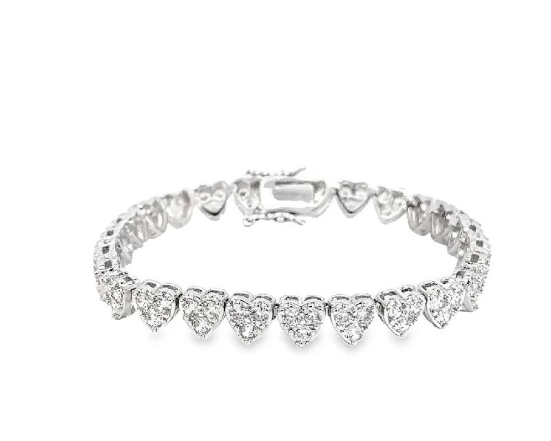 women’s romantic bracelets-Donna 18k White Gold Plated Silver Heart Bracelet with Simulated Diamond Crystals