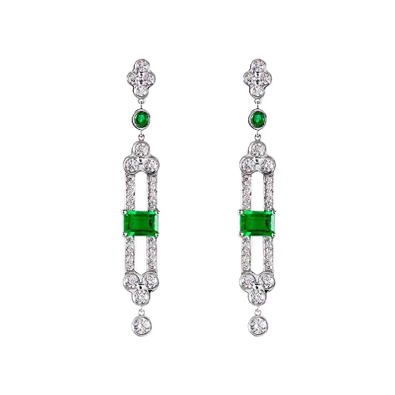 women’s platinum earrings-Platinum Eternity Emerald Diamond Lace Earrings