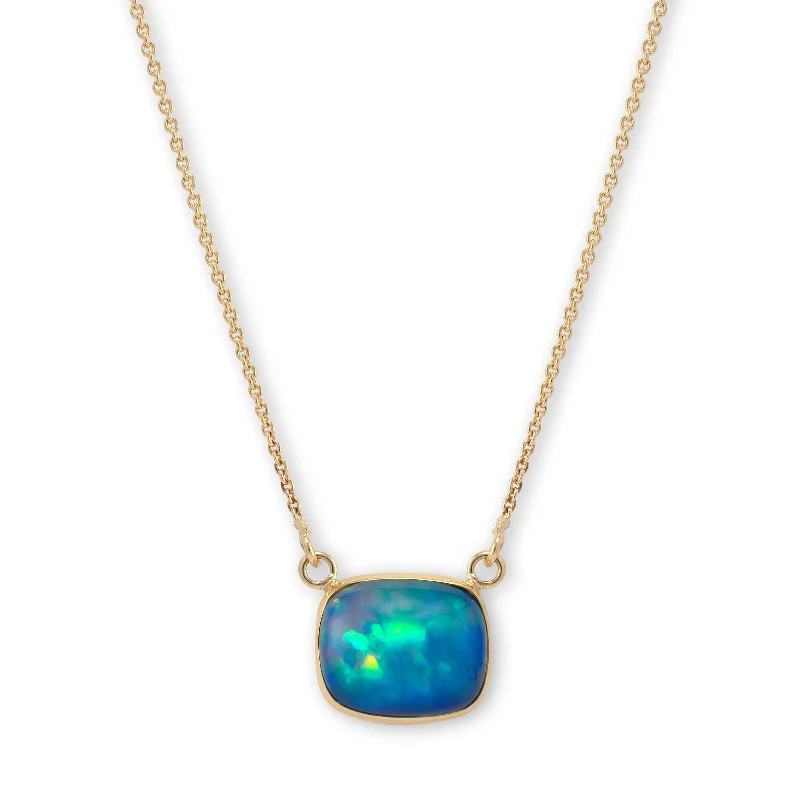 women’s casual necklaces-Rectangular Ethiopian Opal Necklace, 22K Yellow Gold