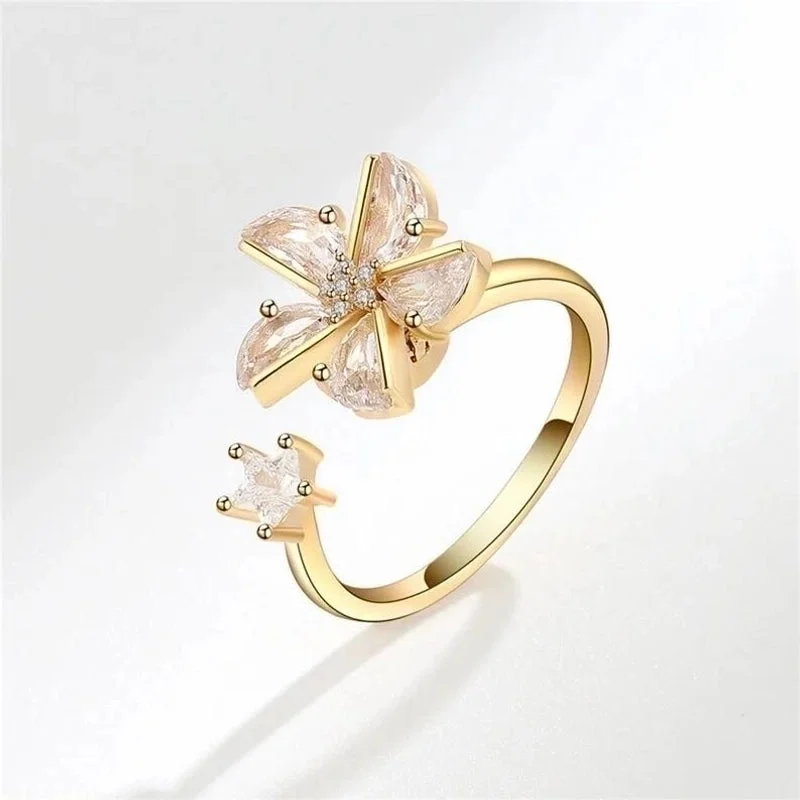 women’s geometric design rings-Fashion Geometric Copper Diamond Zircon Rings