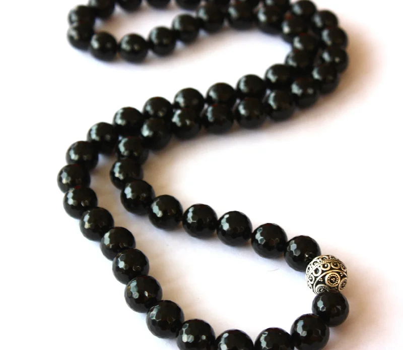 women’s layered charm necklaces-Devi Guru Bead Necklace- Black Onyx