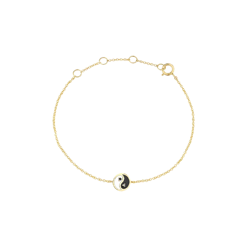 women’s custom bracelets-Enamel Charm Bracelet - White Diamond and Yin Yang / 14k Yellow Gold