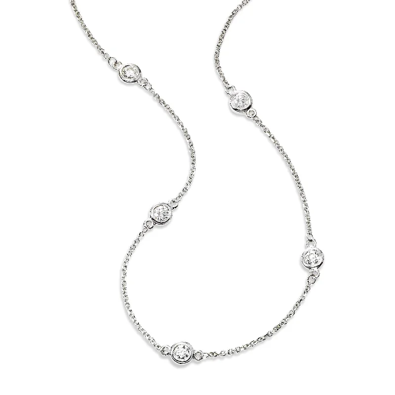 women’s layered gold necklaces-Bezel Set Diamond Station Necklace, .78 Carat Total, 18 Inches, 14K White Gold