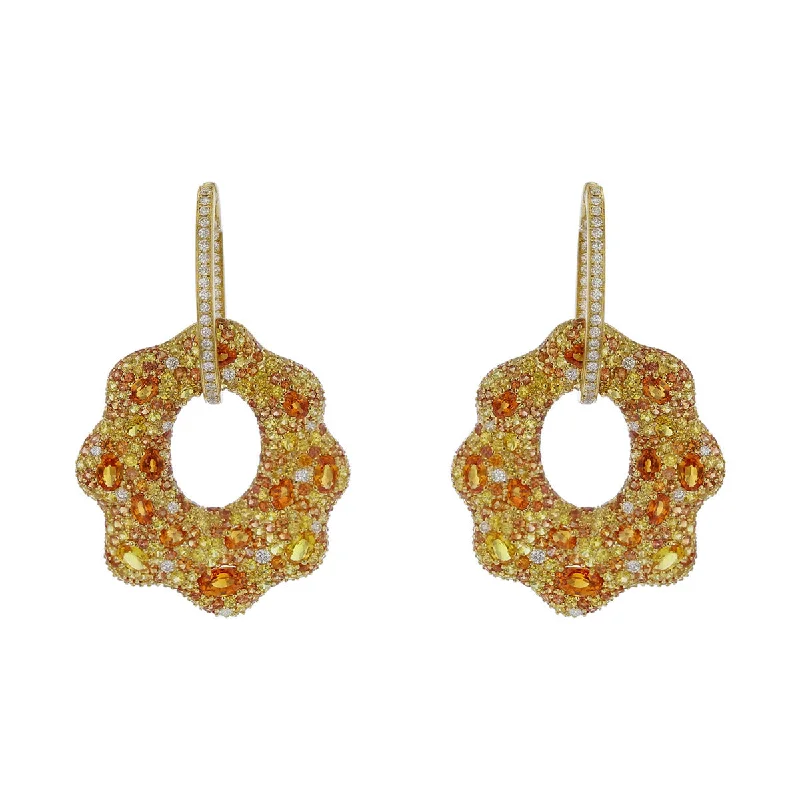 women’s rhinestone earrings-Orange and Yellow Sapphire American Glamour Earrings