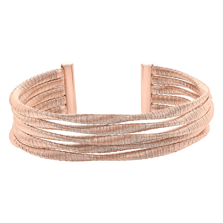 women’s silver-plated bracelets-Rose Gold Finish Sterling Silver Loosely Twisted Five Cable Cuff Bracelet