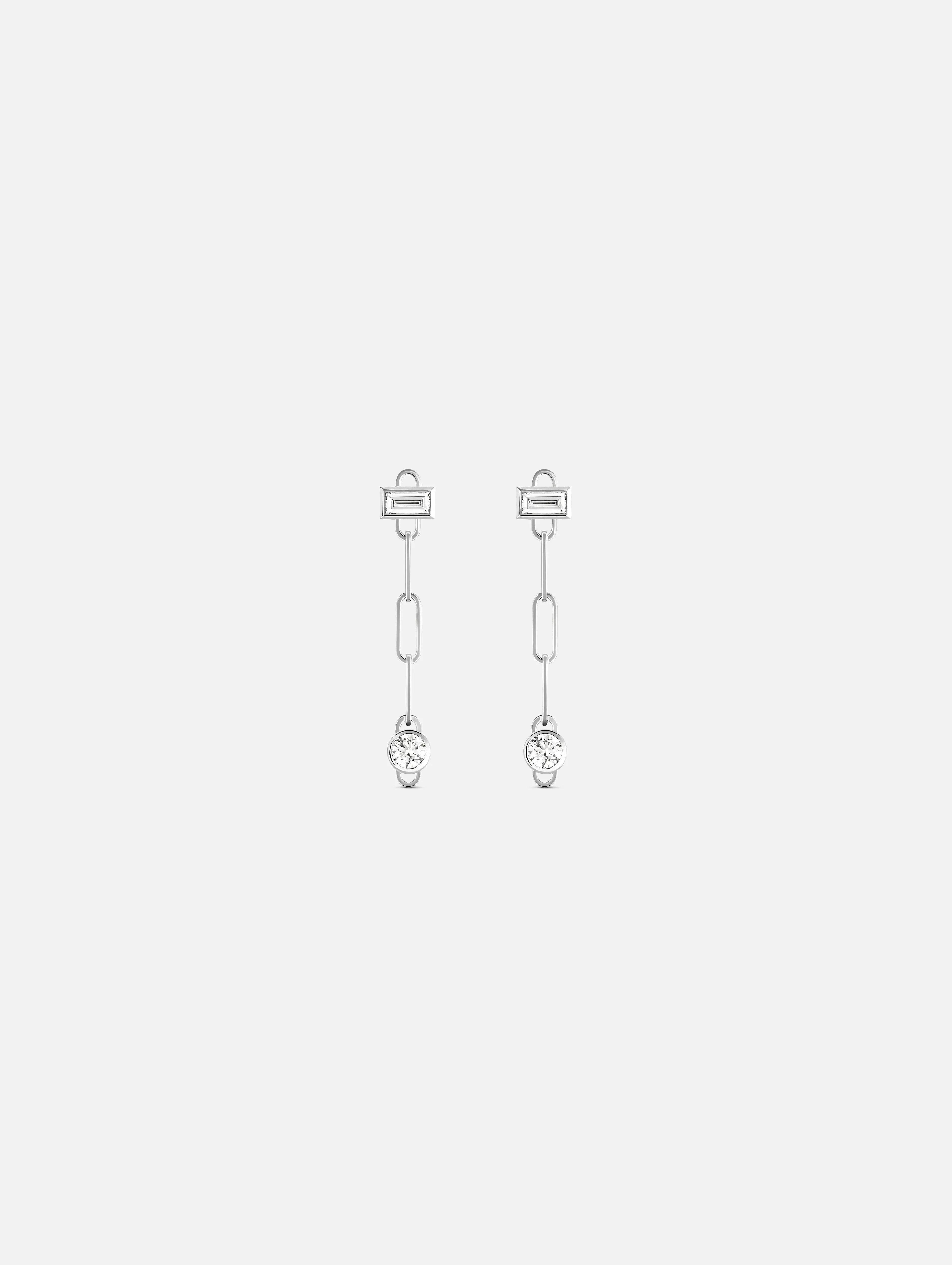 women’s gemstone earrings-Baguette Round PM Classics Earrings in White Gold