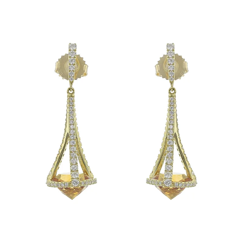 women’s butterfly earrings-Pastel Diamond Chandelier Citrine Drop Earrings