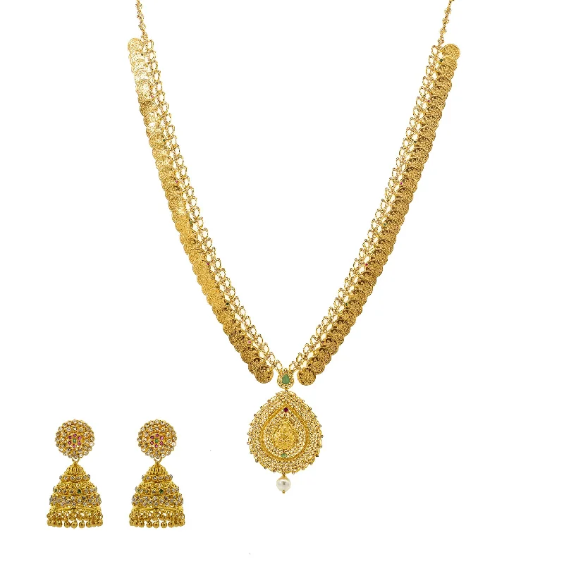 women’s layered gold necklaces-22K Gold & Uncut Diamond Kasu Necklace Set