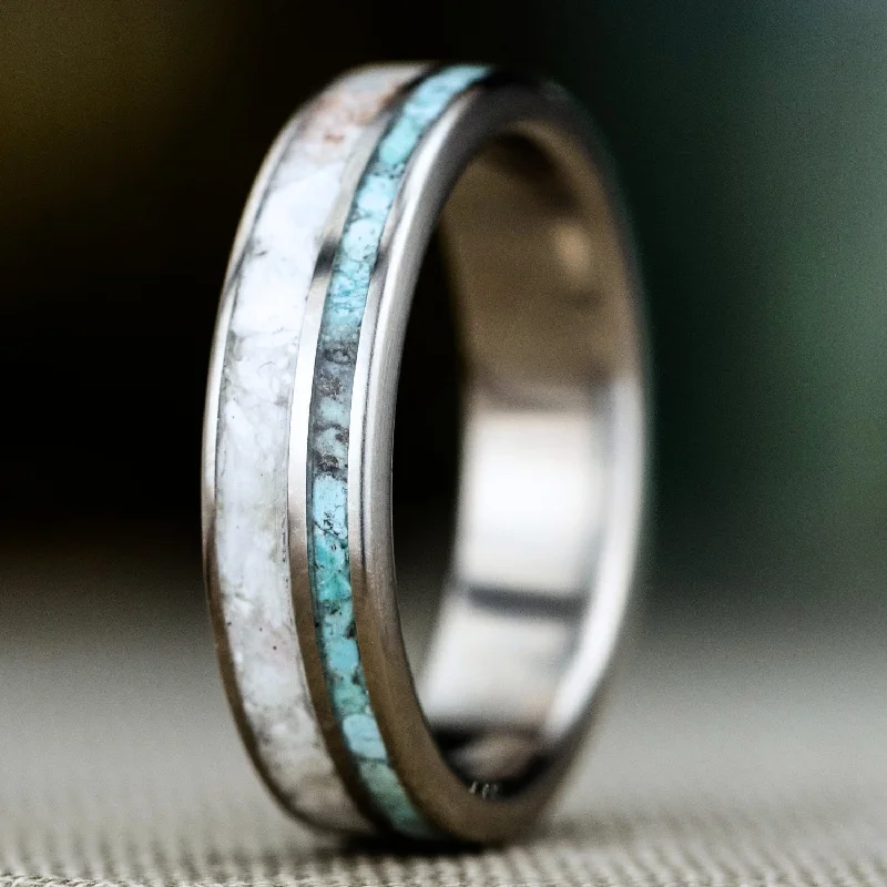 women’s custom engagement rings-The Coast | Men's Titanium Wedding Band with Oyster Shell & Turquoise