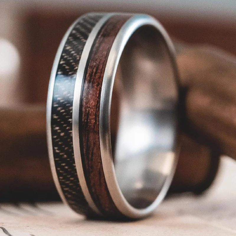 women’s engraved engagement rings-The Great War | Men's Titanium Wedding Band with 1903 Springfield Rifle Stock Wood & WWI Uniform