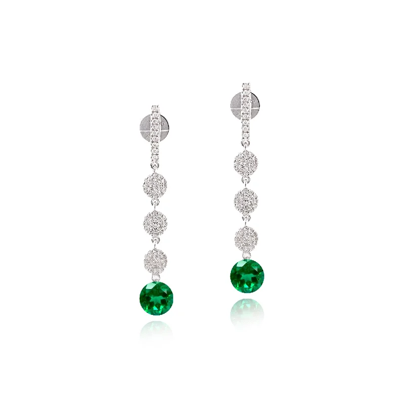 women’s personalized earrings-Emerald and Diamond Drop Earrings