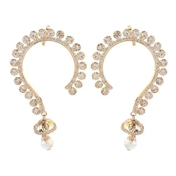 women’s chic earrings-Tip Top Fashions White Austrian Stone Gold Plated Ear Cuff - 1303821