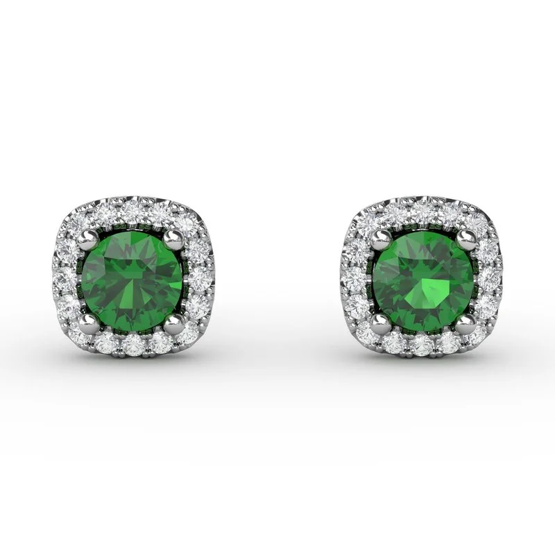 women’s earrings-FANA Emerald and Diamond Stud Earrings ER1479E