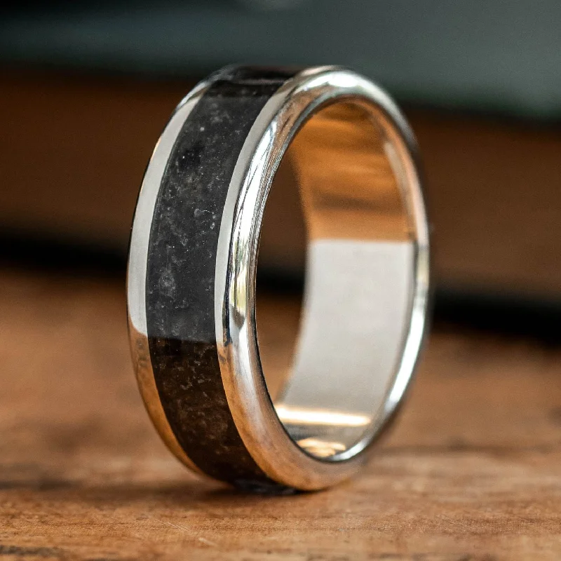 women’s affordable engagement rings-The Obsidian | Men's Gold Wedding Band with Black Obsidian