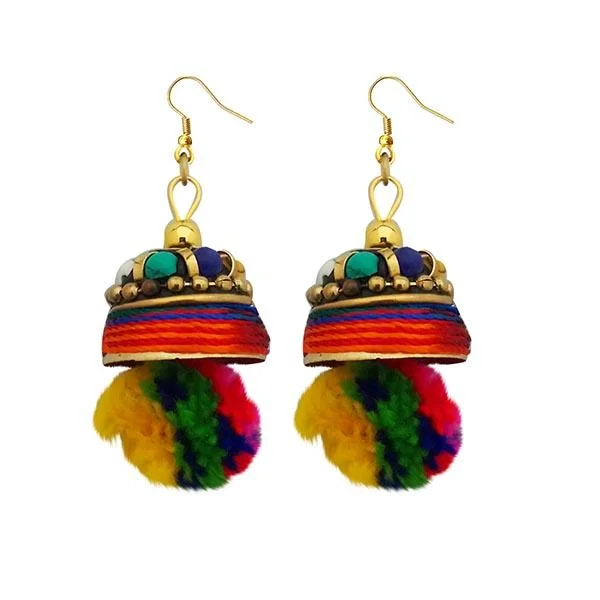 women’s dangle earrings-Kriaa Gold Plated Multi Beads Pom Pom Earrings - 1308326