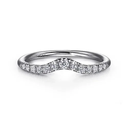 women’s custom ring engagement design-Chambery - Curved 14K White Gold French Pave Diamond Wedding Band - 0.25 ct