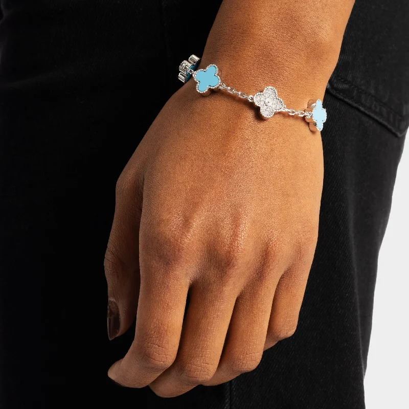 women’s artistic bracelets-Iced Blue Clover Bracelet