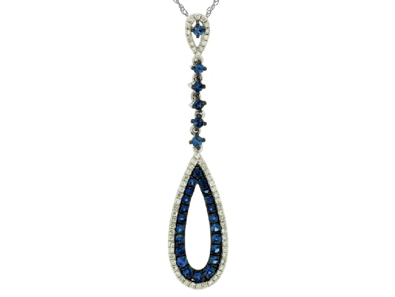 women’s charm pendant necklaces-White Gold Sapphire And Diamond Drop Necklace