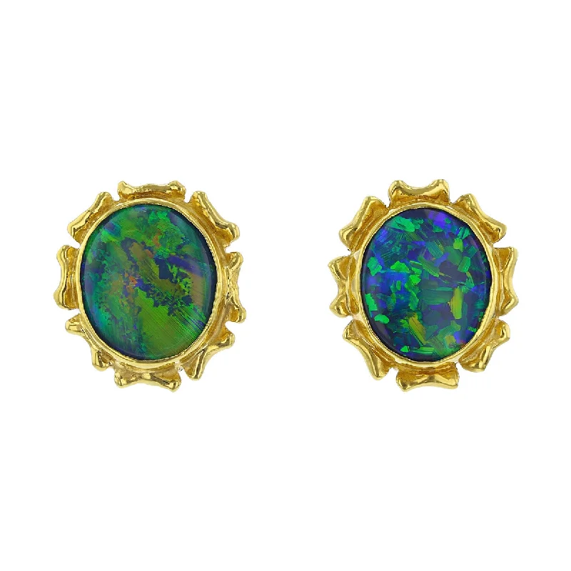 women’s stud earrings-Mid-century Cabochon Black Opal Stud Earrings