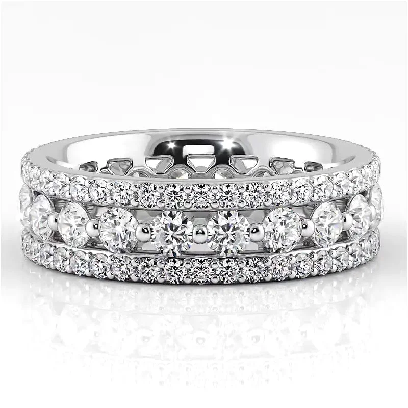 women’s platinum engagement rings-2.29 ct. Round Diamond Triple Row Wedding Band