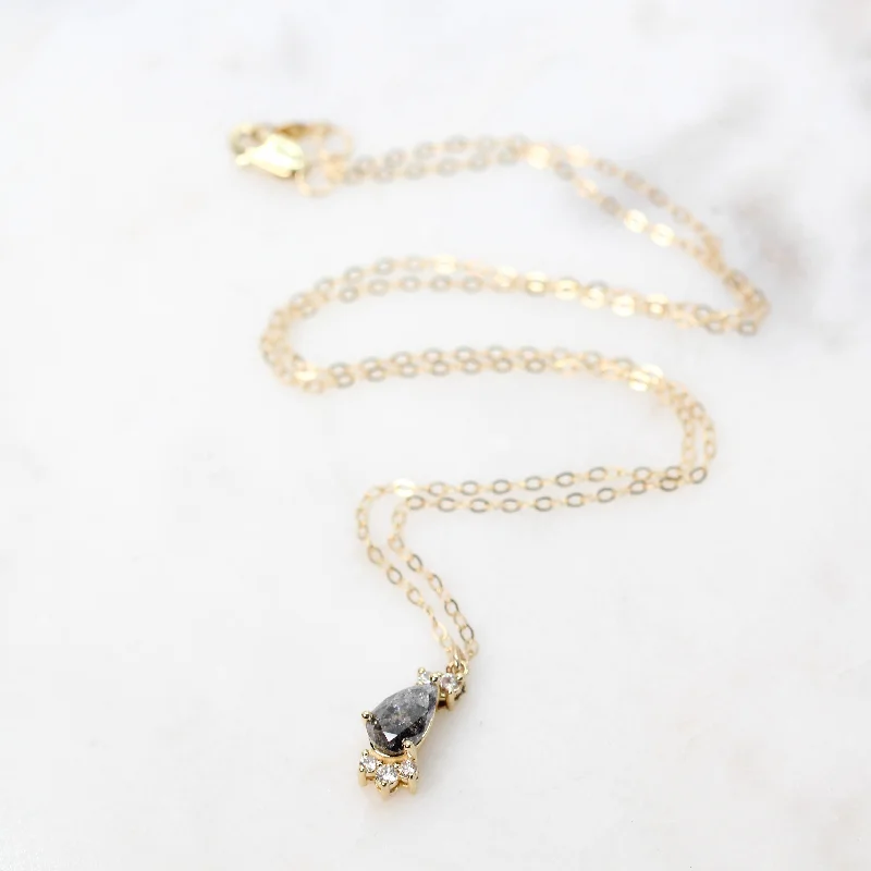 women’s diamond-studded necklaces-Christina Necklace with a 0.73 Carat Dark Gray Pear Salt and Pepper Diamond and White Accent Diamonds in 14k Yellow Gold - Ready to Ship