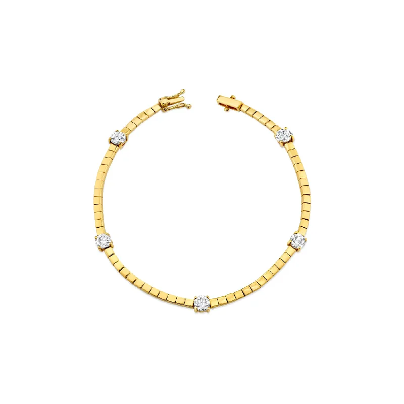 women’s diamond bracelets-Tennis Link Bracelet - White Diamond / 14k Yellow Gold