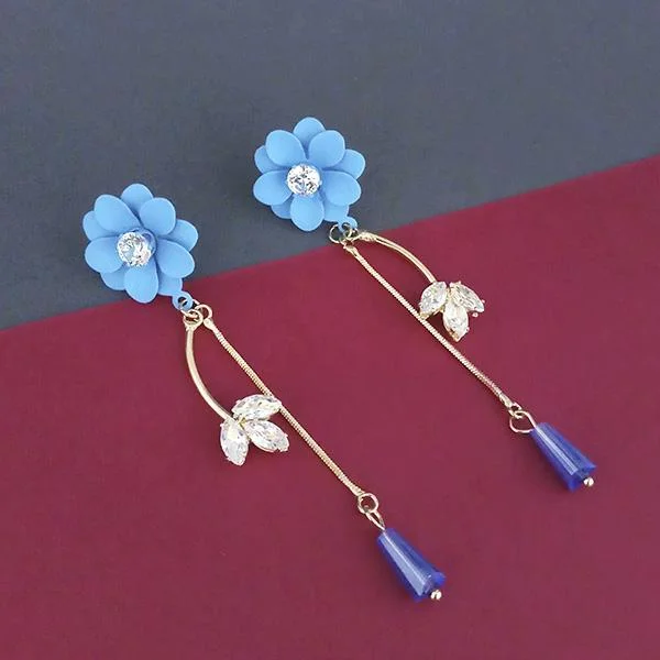 women’s earrings-Urthn Blue Floral Austrian Stone Dangler Earrings  - 1315709A