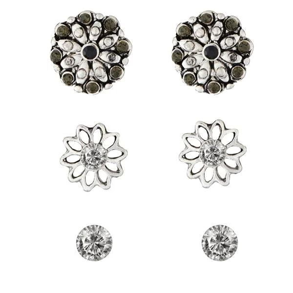 women’s earrings-Kriaa Black Rhodium Plated Stone Stud Earrings Set