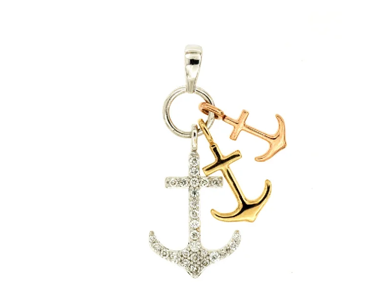 women’s zodiac necklaces-Tri Gold Anchor Diamond Necklace