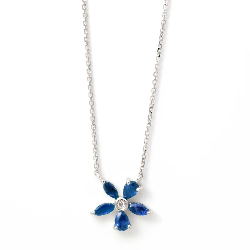 women’s custom necklaces-Sapphire Flower Necklace, 14K White Gold