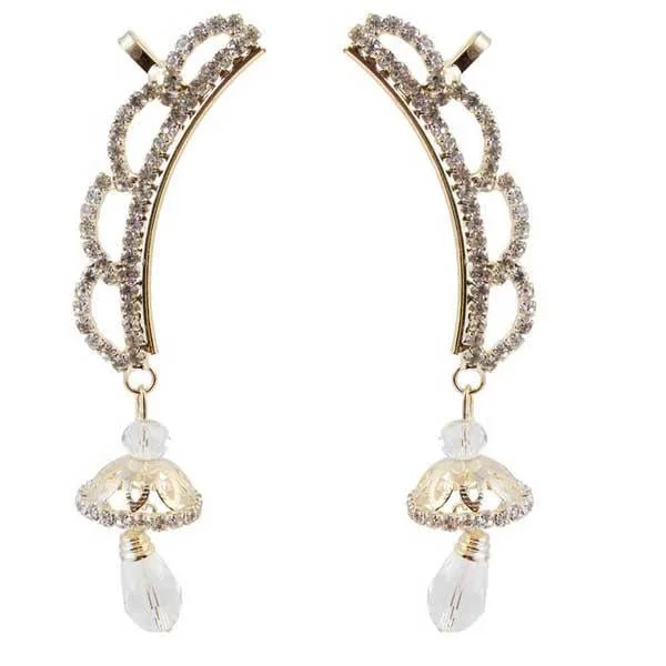 women’s vintage diamond earrings-Tip Top Fashions White Austrian Stone Gold Plated Ear Cuff - 1303002