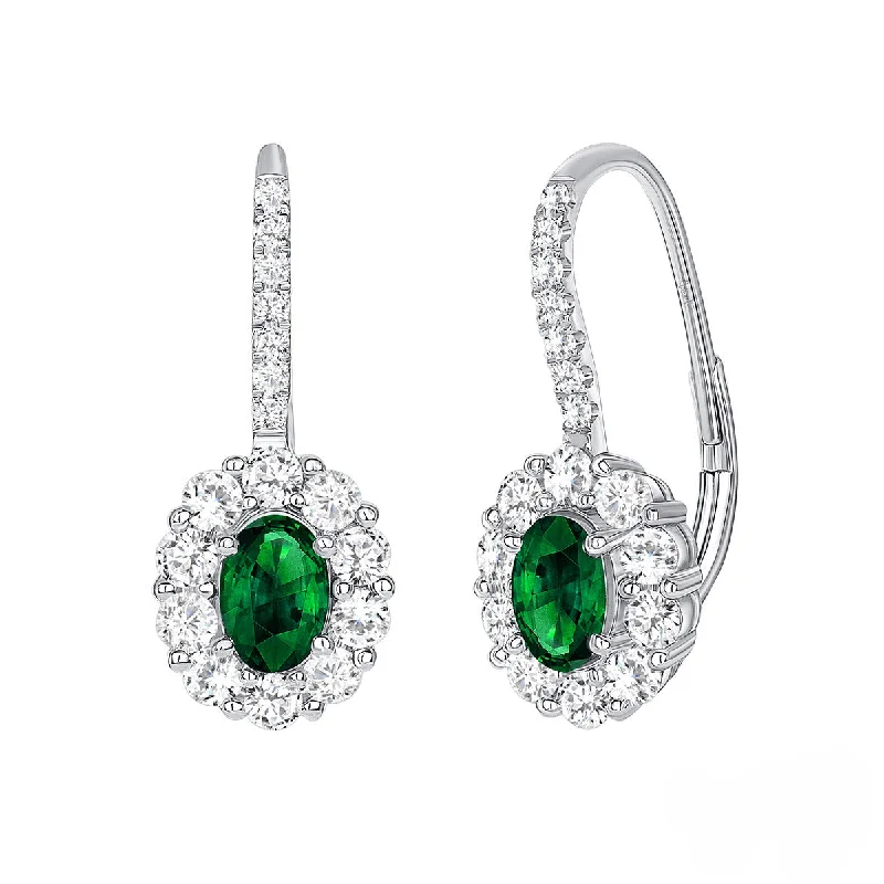 women’s personalized earrings-Oval Emerald Diamond Drop Earrings