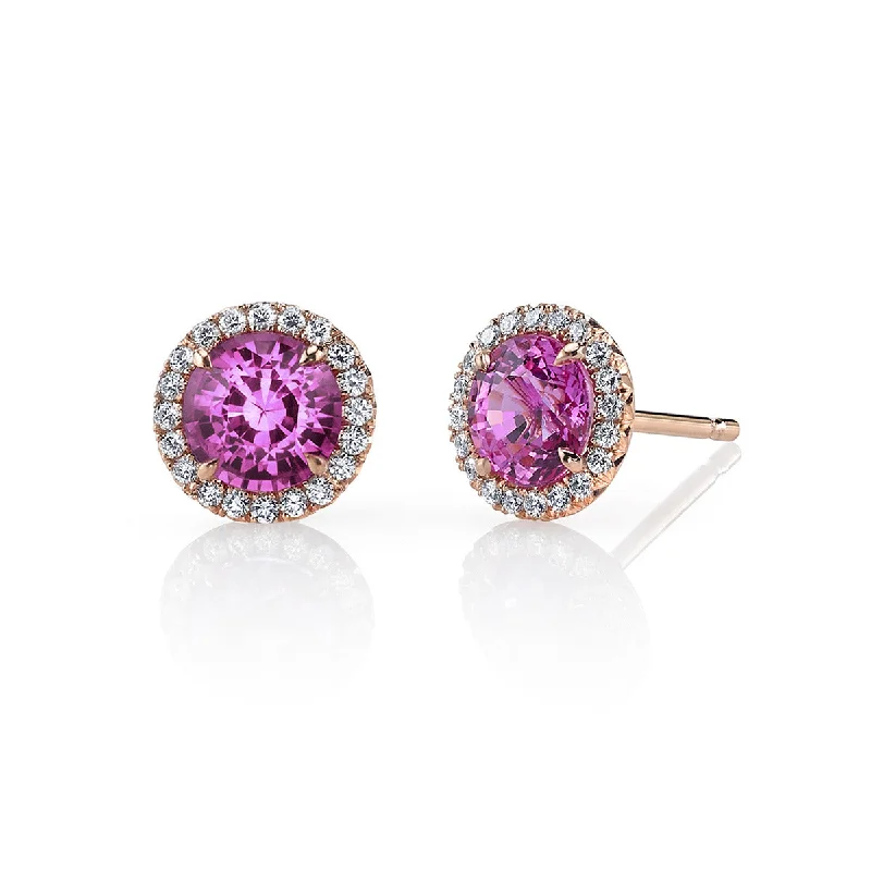 women’s double hoop earrings-Pink Sapphire and Diamond Stud Earrings