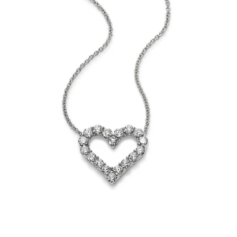 women’s vintage pendant necklaces-Open Heart Diamond Necklace, .25 Carat, 14K White Gold