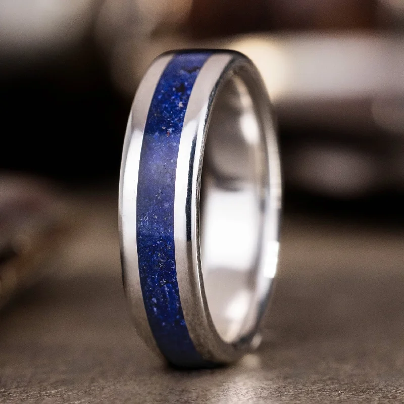 women’s affordable gemstone engagement rings-The Atlas | Men's Silver Lapis Lazuli Wedding Band