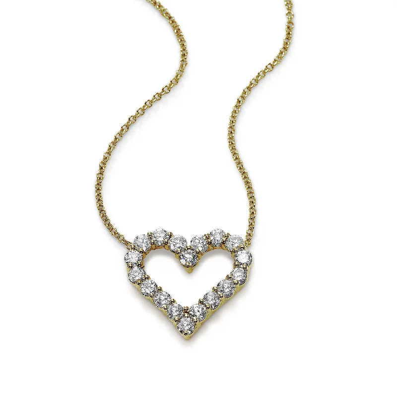 women’s birthstone necklaces-Open Diamond Heart Necklace, .47 Carat, 14K Yellow Gold