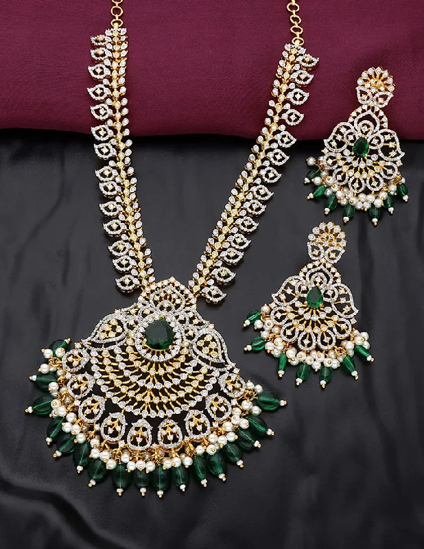 women’s emerald necklaces-Designer GJ Polish Zirconia Necklace Set