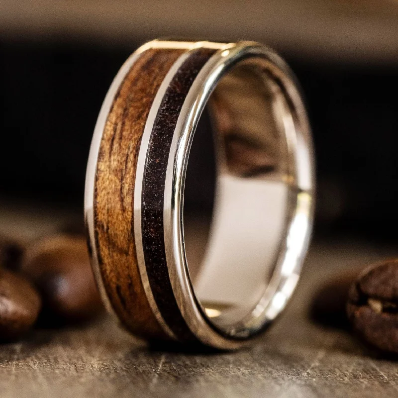 women’s pear-shaped engagement rings-The Molokai | Men's Gold Wedding Band with Koa Wood & Coffee