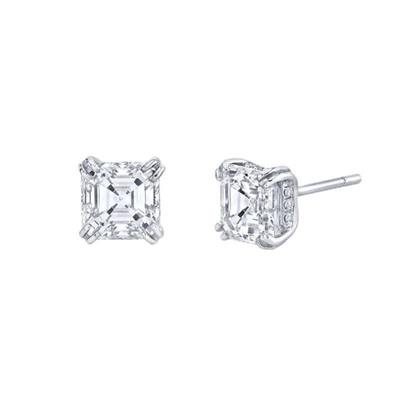 women’s cute earrings-Platinum Asscher Cut Diamond Stud Earrings