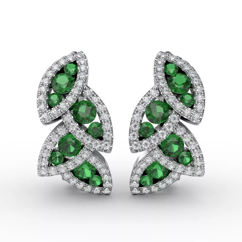 women’s fashion earrings-Fana Dramatic Emerald and Diamond Leaf Earrings