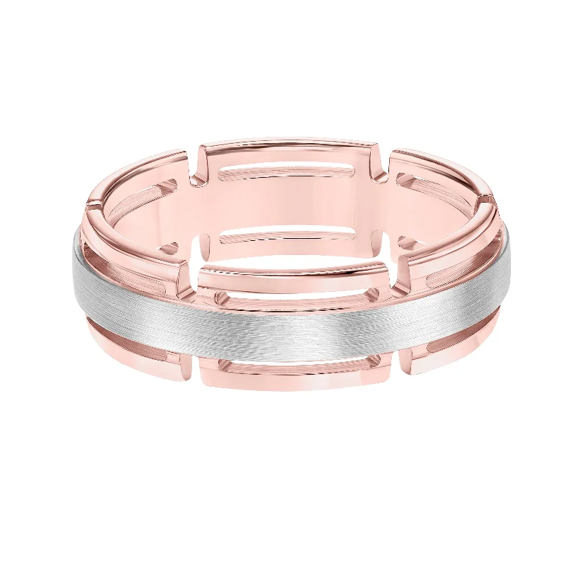 women’s rose gold engagement rings-Rose & White Gold Men's Wedding Band