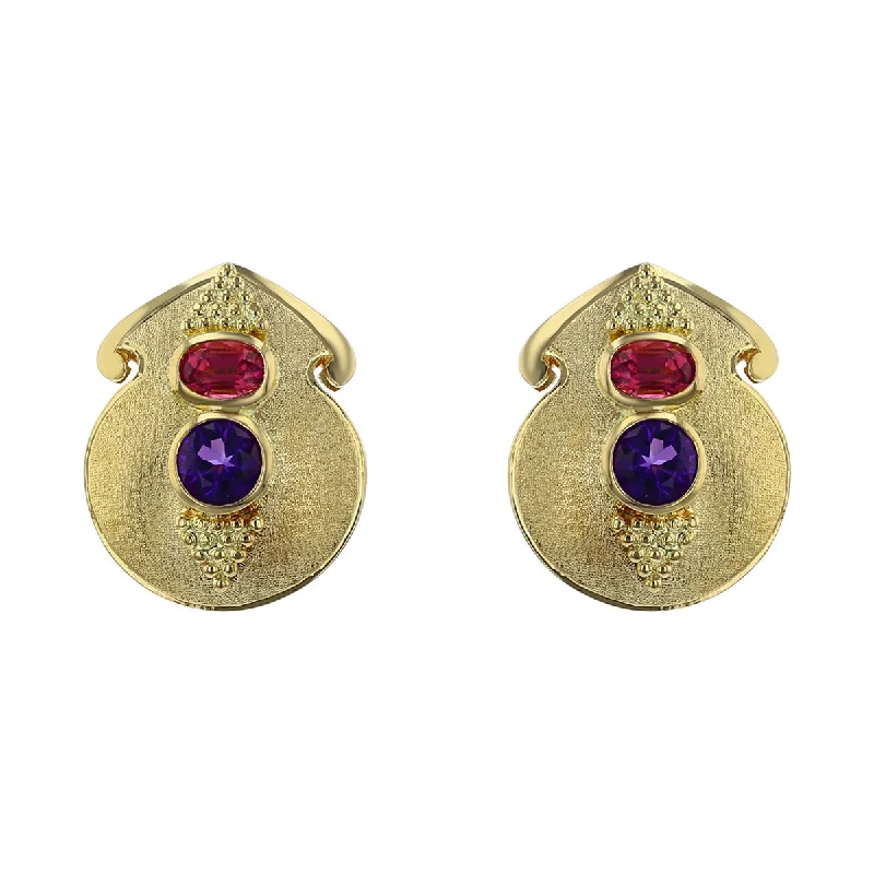 women’s vintage earrings-Paula Crevoshay Amethyst and Tourmaline Earrings