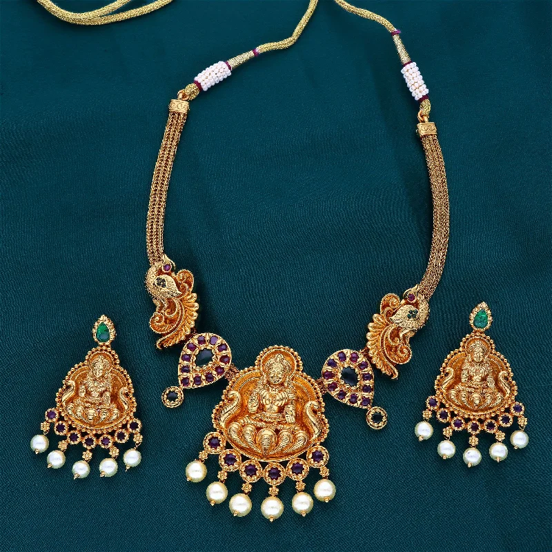 women’s infinity necklaces-Designer Antique Kempu Necklace Set