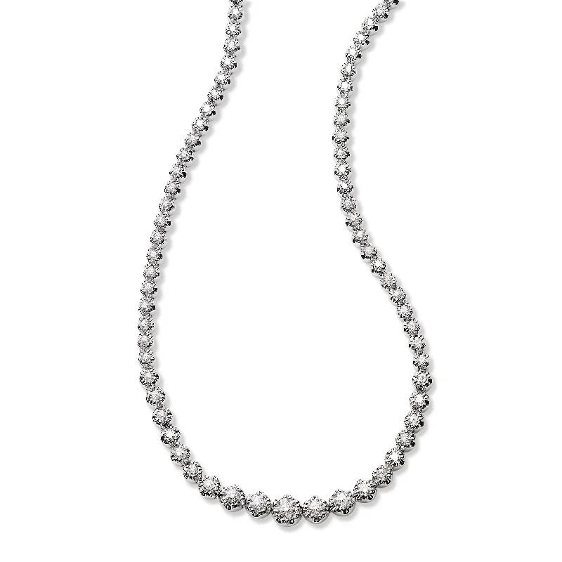 women’s circle necklaces-Graduated Diamond Tennis Necklace, 3.40 Carats, 14K White Gold