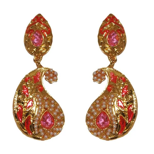 women’s eternity earrings-Kriaa Pink Meenakari Gold Plated Dangler Earrings - 1303122