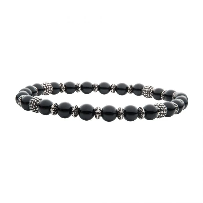 women’s thick bracelets-6mm Black Agate Stones with Black Oxidized Beads 7.5" Bracelet BR37971