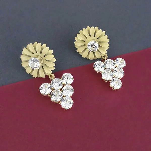 women’s layered earrings-Urthn Yellow Floral Austrian Stone Dangler Earrings  - 1315713C