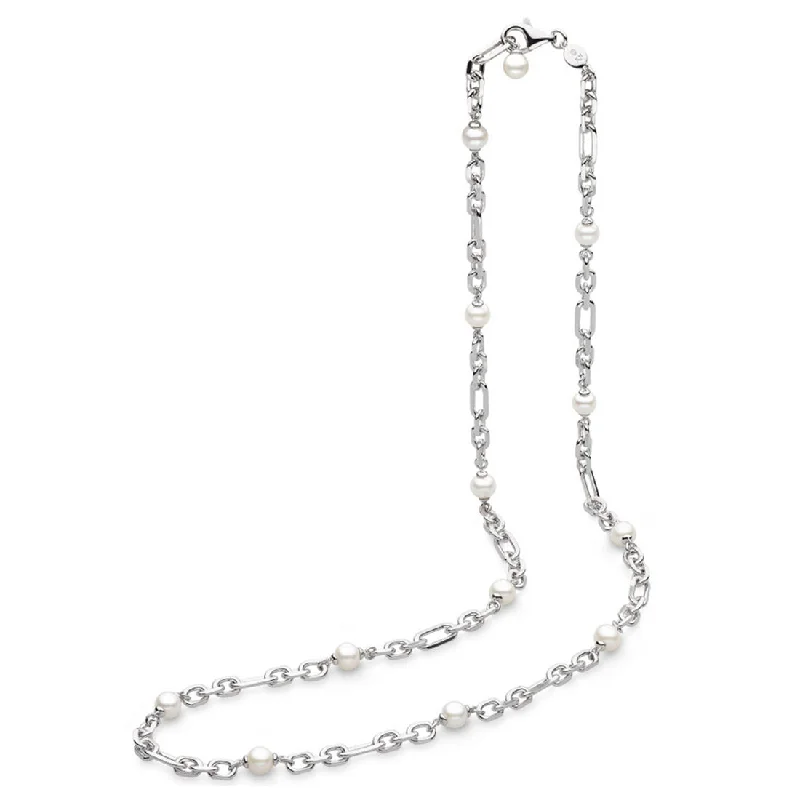 women’s statement chokers-Freshwater Pearl Figaro Chain Link Necklace, Sterling Silver