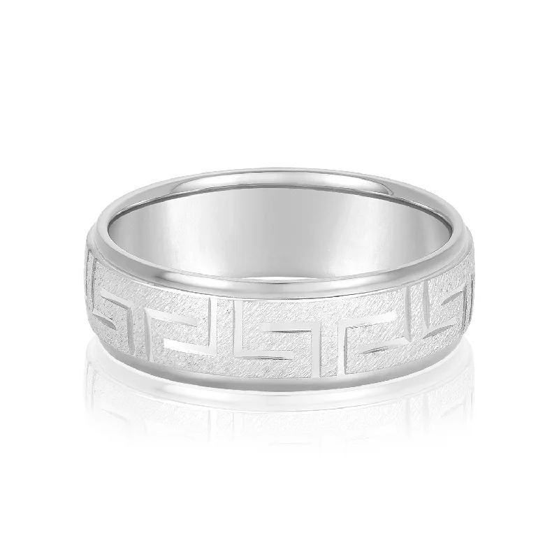 women’s engraved engagement rings-Greek Key Design Men's Wedding Band