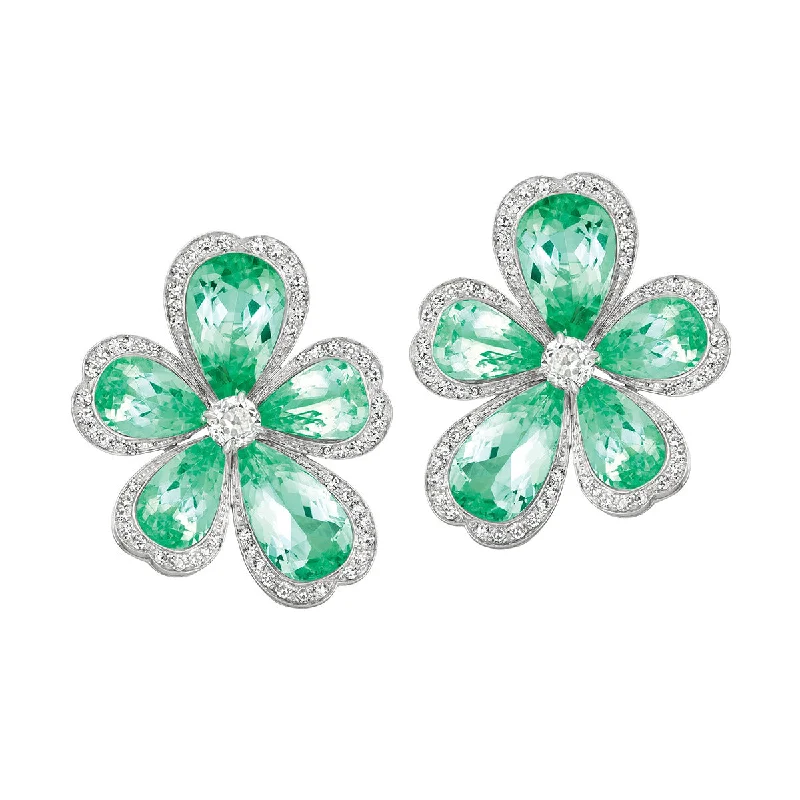 women’s drop diamond earrings-Mozambique Tourmaline and Diamond Flower Earrings